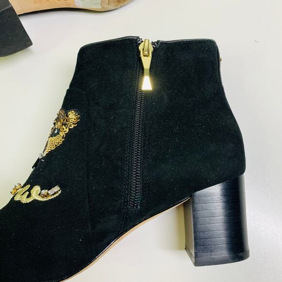 KATE SPADE Boots Liverpool Suede Ankle Love Cat Meow Cherry Sequin Embellished - Picture 9 of 11